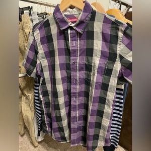 Purple black and gray striped button down half sleeve